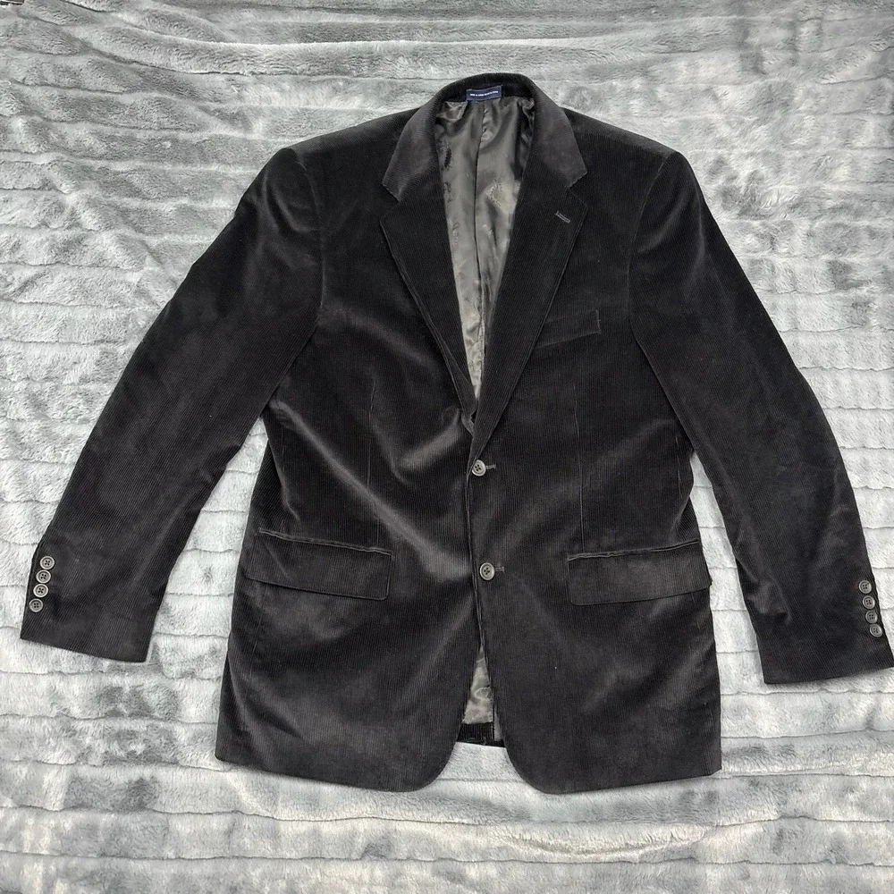 Stafford Essentials Corduroy Blazer Mens 40R Black Classic 2 Button Sport Coat
